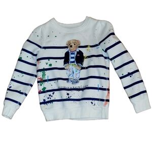 Polo Ralph Lauren Kids White Striped Bear Sweatshirt